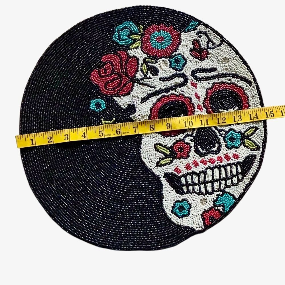Beaded Skull Design Placemat - Black and Multicolor - Picture 5 of 6